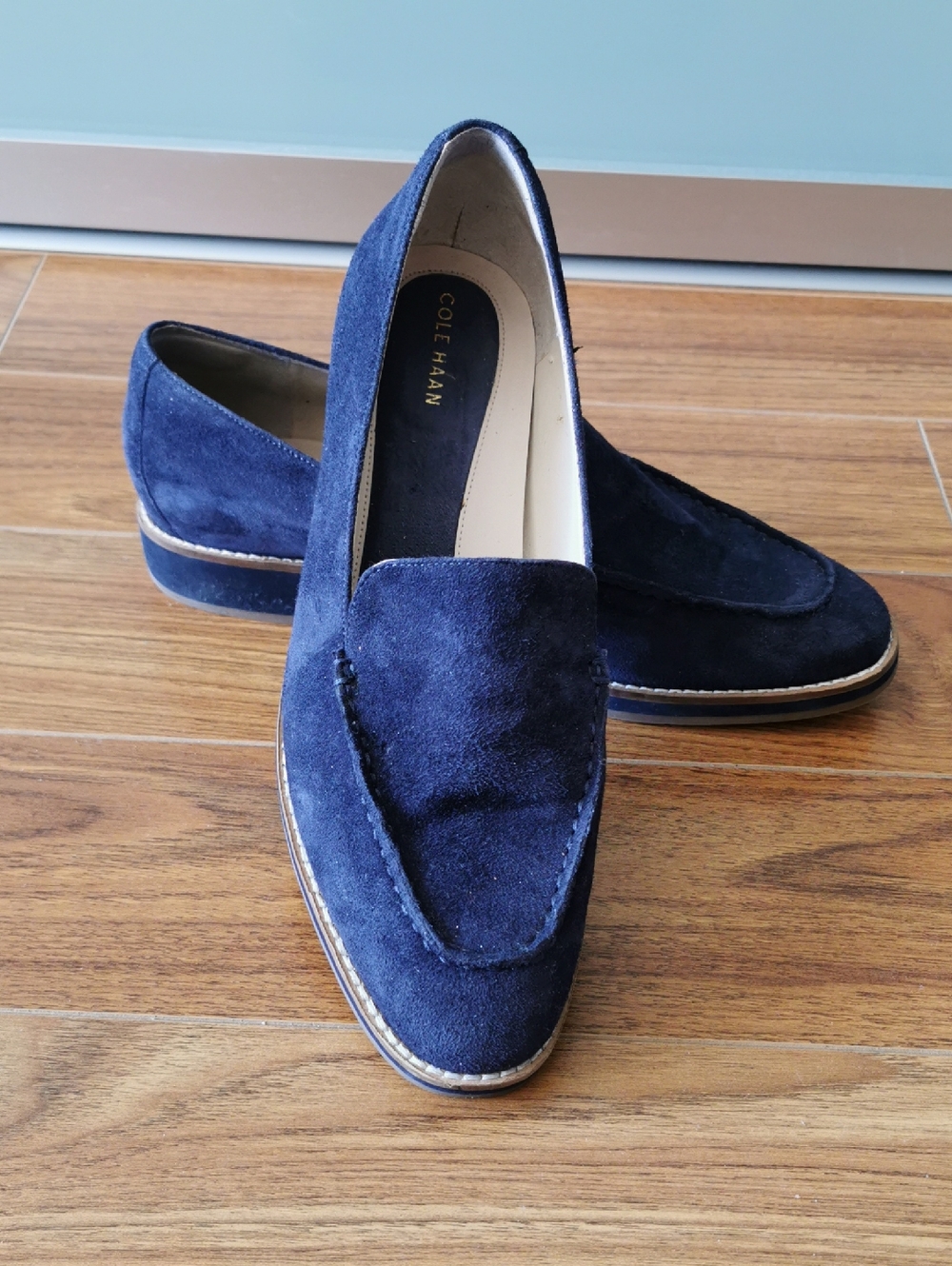 Cole Haan Navy Suede Slip-On Loafers